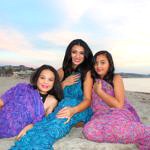 Debbie Savage of To Thine Own Style Be True with her Daughters at Doheney Beach with Shein Textured Fringe Knit Mermaid Blanket