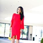 Red Bell Sleeve Sheath Dress