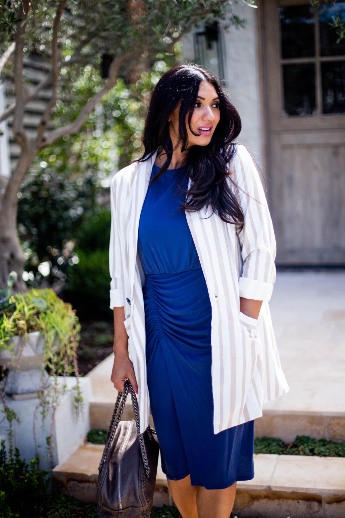 Why Boyfriend Blazers / Long Blazers Are Amazing | Chriselle Lim x JOA Tan Striped Blazer | Debbie Savage Orange County Fashion Blogger of To Thine Own Style Be True