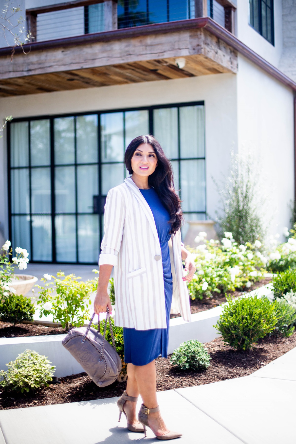 Why Boyfriend Blazers / Long Blazers Are Amazing | Chriselle Lim x JOA Tan Striped Blazer | Debbie Savage Orange County Fashion Blogger of To Thine Own Style Be True