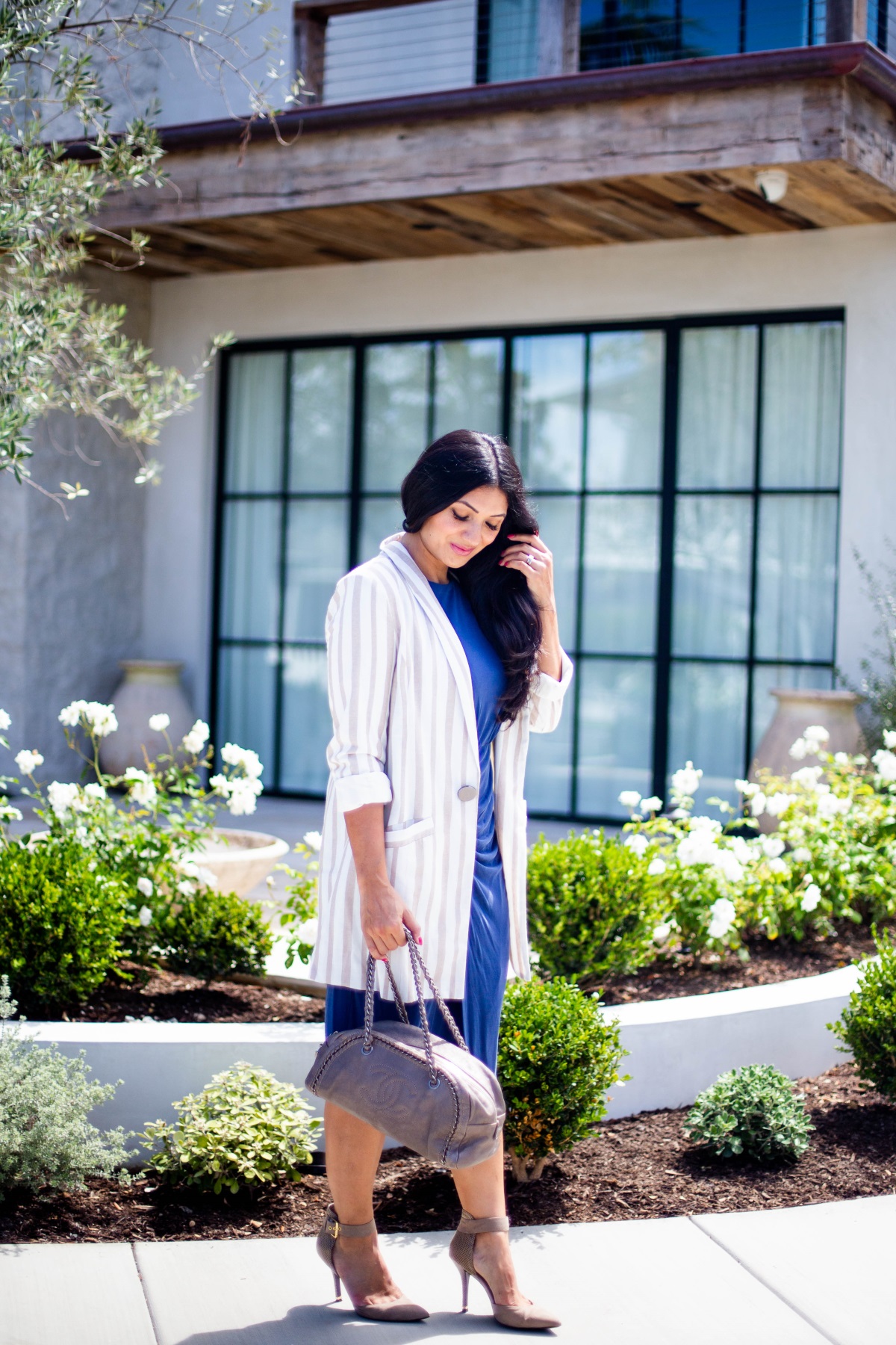 Why Boyfriend Blazers / Long Blazers Are Amazing | Chriselle Lim x JOA Tan Striped Blazer | Debbie Savage Orange County Fashion Blogger of To Thine Own Style Be True