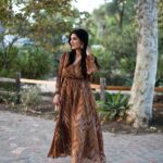 Debbie Savage Orange County California Fashion Blogger Adyson Parker V-Neck Long Sleeve Print Dress Brown Dresses for Fall