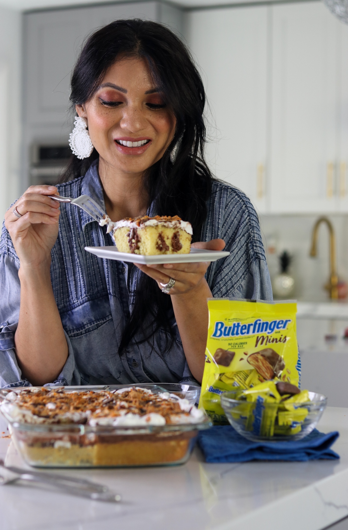 Easy Butterfinger Poke Cake